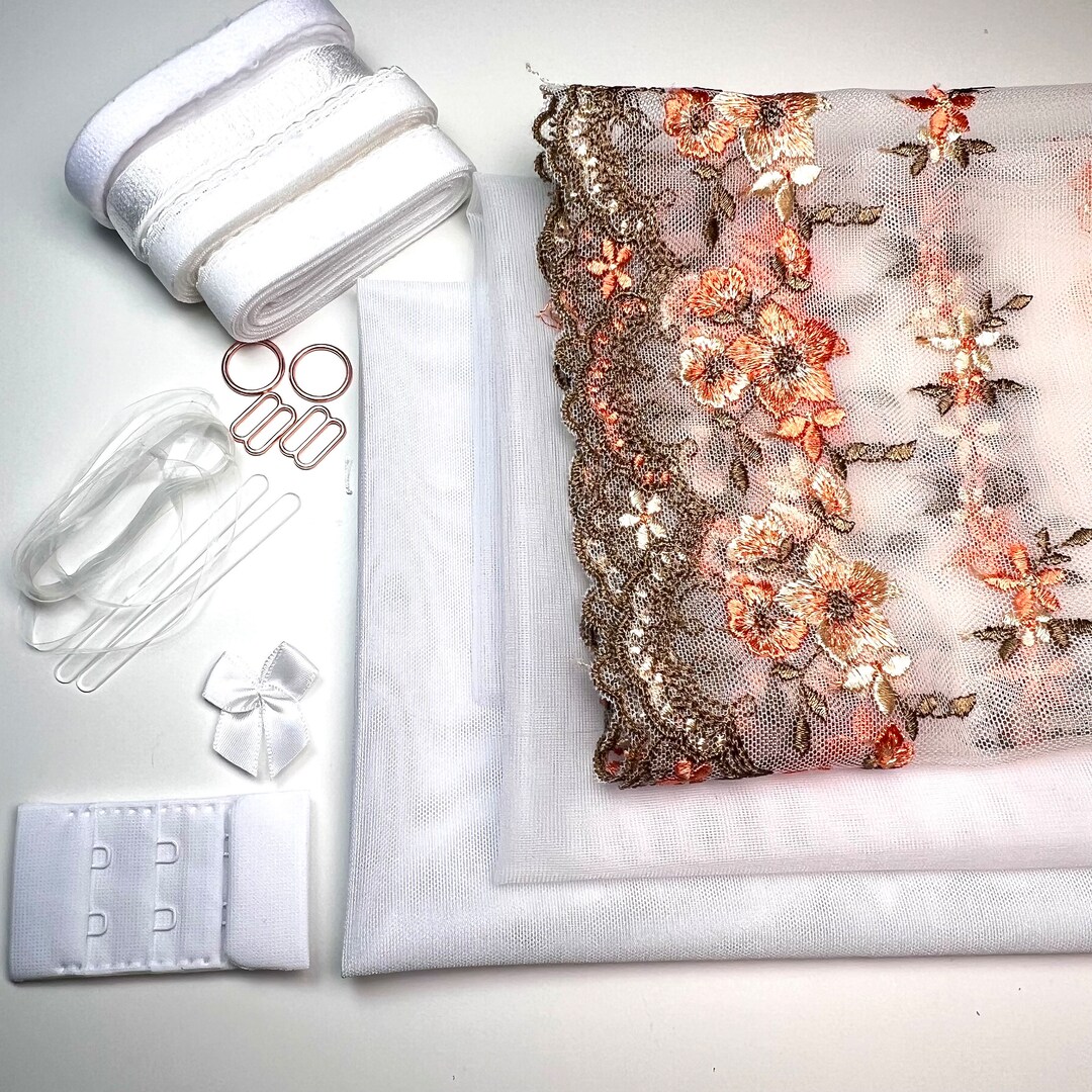 Bra Making Kit White Base Bra Sewing Kit Embroidered Lace bralette DIY