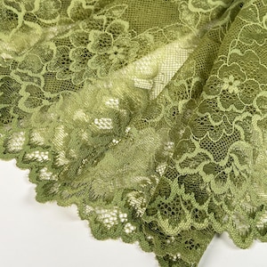 Verde Muse - Premium Nylon Stretch Lace by the Yard| Floral Stretch Lace in Moss Green| Lace for DIY Bra Sewing Projects | 24 cm/9inch
