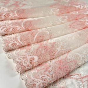 Premium Nylon Stretch Lace by the Yard| Floral Stretch Lace | Blush and Ivory | Lace for DIY Bra Sewing Projects | 22 cm/8.5inch