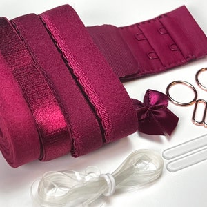 Bra Findings Kit - Burgundy Bra Elastics - Bra Elastics Set - Bra Making - DIY Bralette Making Kit - Bra Making Supplies - Bra Sewing Kit