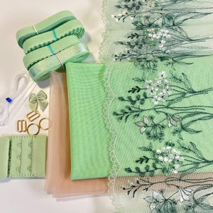 Pure Summer Premium Bra Making Kit | Bra sewing Kit | Non Stretch | Green Embroidery Lace | Bra Kit | Paradise Green Elastics Set