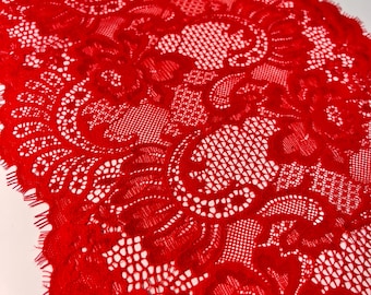 Scarlett - Premium Nylon Stretch Lace Meterware - Pure Scarlett Blumenmuster Spitze für DIY BH Nähprojekte | 22cm lang