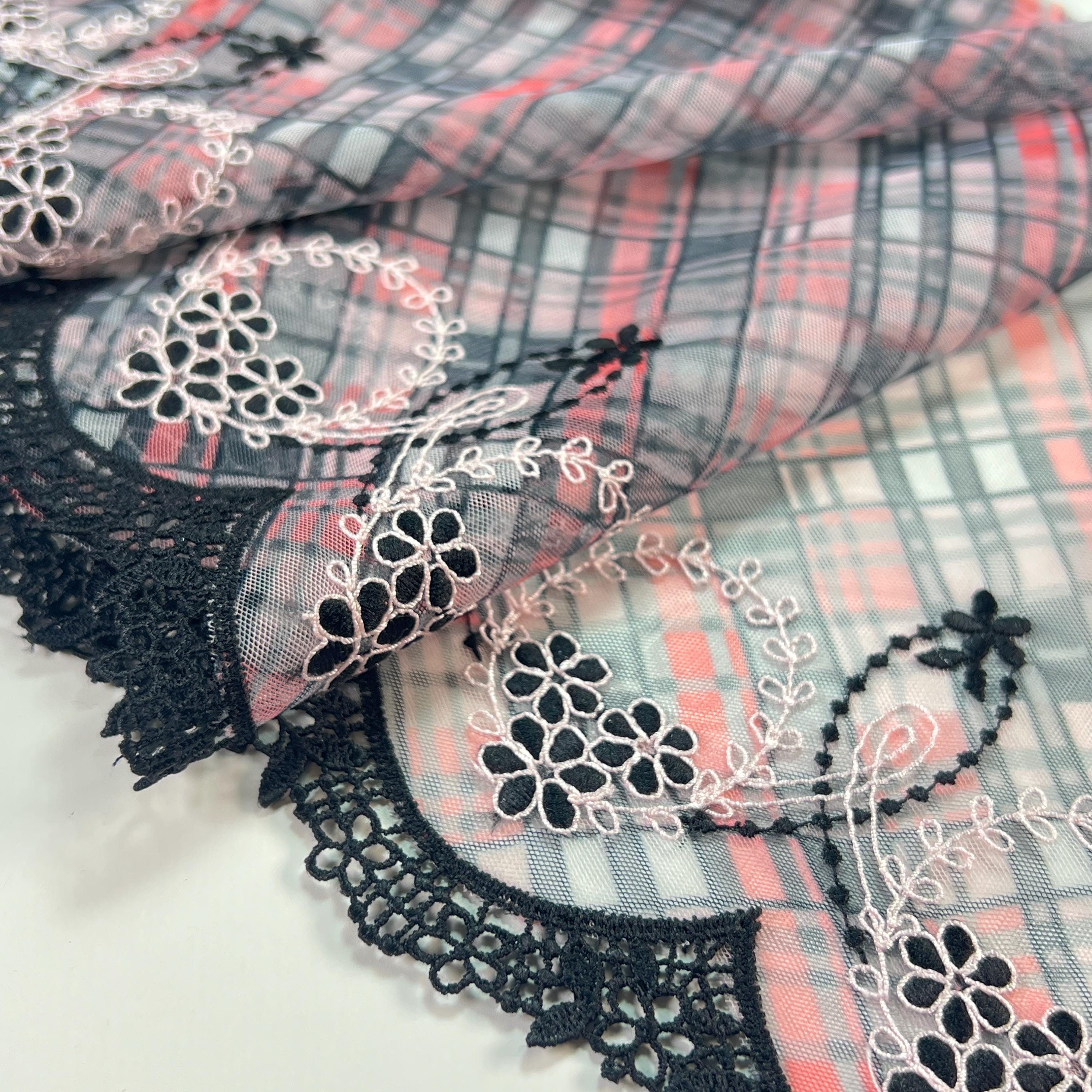 Urban Blossom Plaid Embroidered Tulle| Embroidery Lace | Sold by