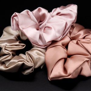 SET of 3 Pure 100% slip 22mm Silk Scrunchies | Silk Hair Tie |  Mulberry Silk Hair Elastic | Silk Hair Accessories | Unique Gift for Her