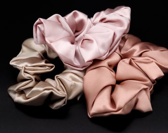 SET of 3 Pure 100% slip 22mm Silk Scrunchies | Silk Hair Tie |  Mulberry Silk Hair Elastic | Silk Hair Accessories | Unique Gift for Her
