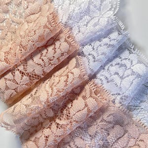 Narrow Stretch Lace Trim - Nylon  Lace by the Yard - Bright White and Peachy Beige Colour Delicate Stretch Lace for DIY Bra Sewing | 9cm