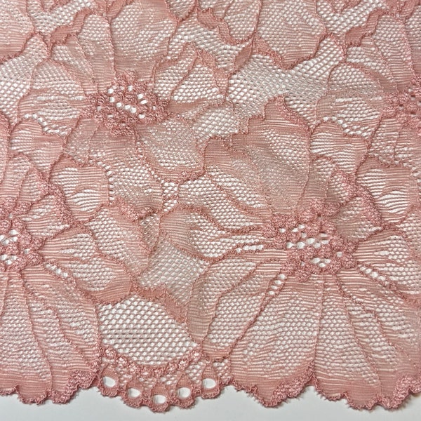 Coral Bliss Lace - Dentelle extensible en nylon haut de gamme par cour - Couleur corail clair | Motif floral pour les projets de couture de soutien-gorge DIY | 23 cm/ 9 pouces