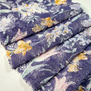 Floral Printed Stretch Lace | Soft Navy Lace with Pastel Botanical Print | 18cm Wide | Lingerie Making, Bralettes, DIY Sewing| 17 cm/ 7 inch