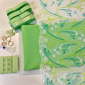 Green Floral  Bra Making Kit | Bra sewing Kit | Non Stretch | Two Tone Green | Bra Kit | Paradise Green Elastics Set | Non stretch