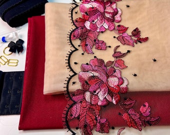 Ruby Petal Bra Making Kit | Bra sewing Kit | Non Stretch | Bralette DIY Kit | Bra Kit | Bralette Kit | Burgundy or Black Elastics | Burgundy
