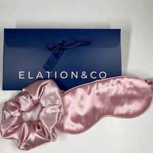 SET 2 SILK Essentials Pink-  Sleep Mask & XL Scrunchy | Premium 8-layers 22mm Mulberry Silk Sleep Mask |  | Anti-Aging Mask