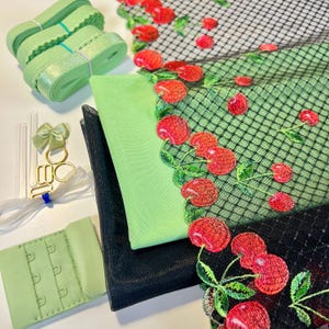 Cherry Green Premium Bra Making Kit | Bra sewing Kit | Non Stretch | Bralette DIY Kit | Bra Kit | Paradise Green Elastics Set | Non stretch