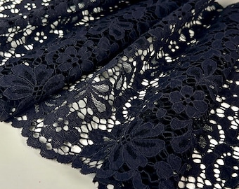 Black Floral - Premium Nylon Stretch Lace by the Yard - Black  Floral Pattern Lace for DIY Bra Sewing Projects | 22 cm/ 9 inch