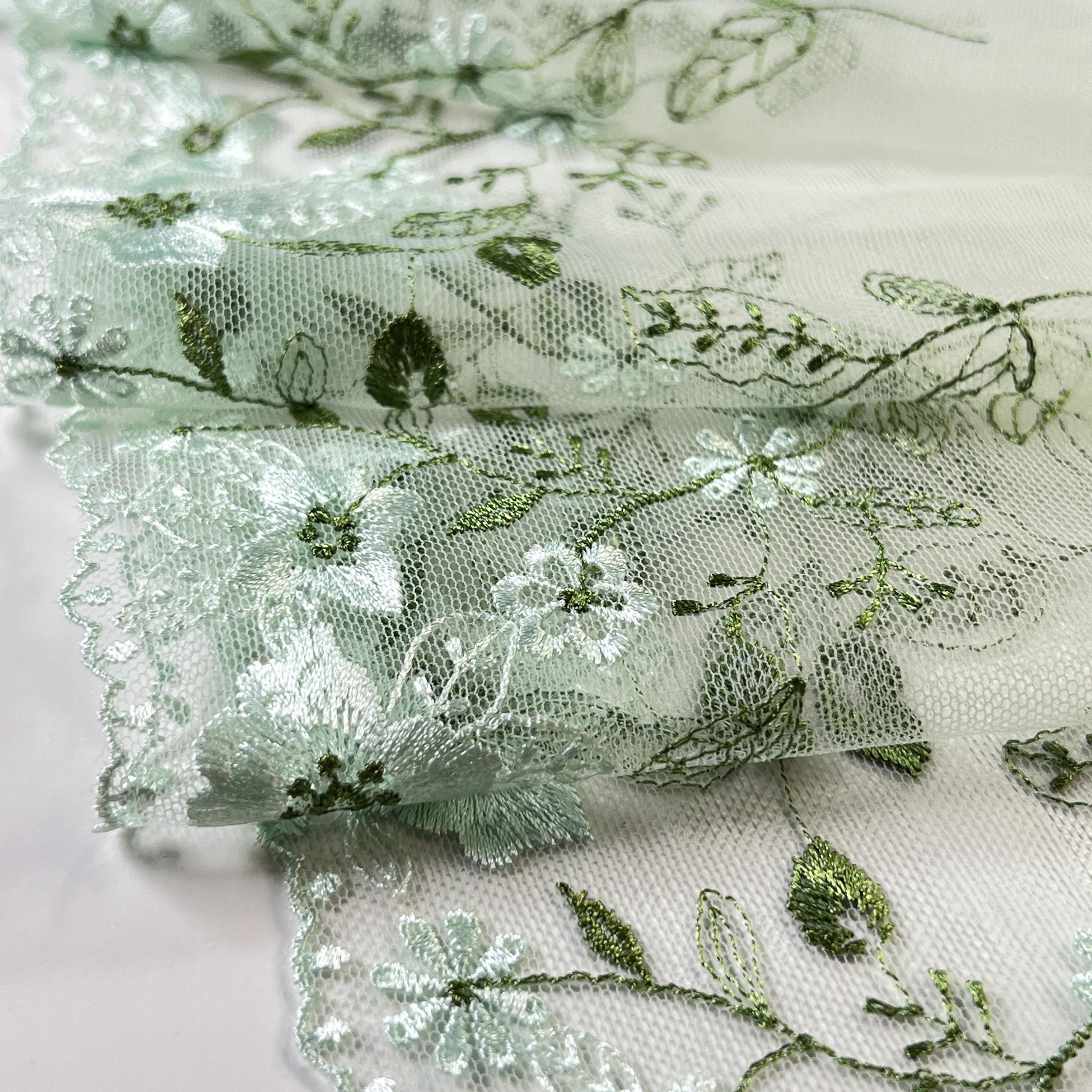 Dentelle Vintage Fleurie Verte Et Beige - Longueur Environ 3 Mètres, Parfaite Pour La Couture Et La Déco