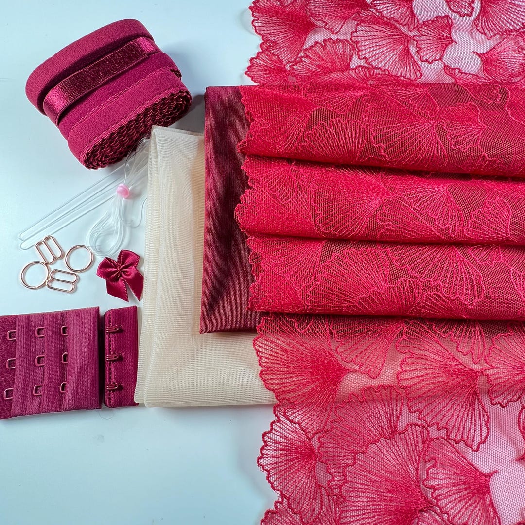 Crimson Fan Shell Bra Making Kit | Bra Sewing Kit | Non Stretch Lace ...