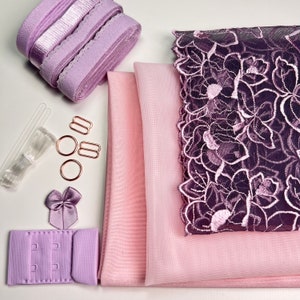 Bra Making Kit | Pink Base Bra sewing Kit | Embroidery Lace  Bralette DIY Kit | Bra Kit | Pink Mesh and Lining Set | Pink Mesh
