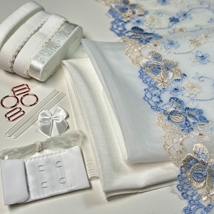 Bra Making Kit | Bra sewing Kit | Non Stretch Lace | Bralette DIY Kit | Bra Kit | White Elastics Set | White  Mesh and Liner Set