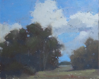 Beneath the Slow Clouds — Original Oil Pastel Painting — 15x15 cm / 5.9x5.9 in — Unframed