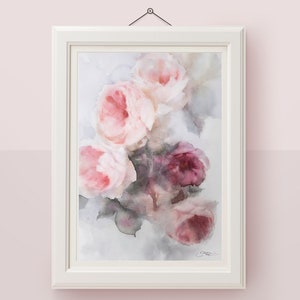 水彩バラの絵画 ピンクのバラの水彩画 オリジナルアートワーク