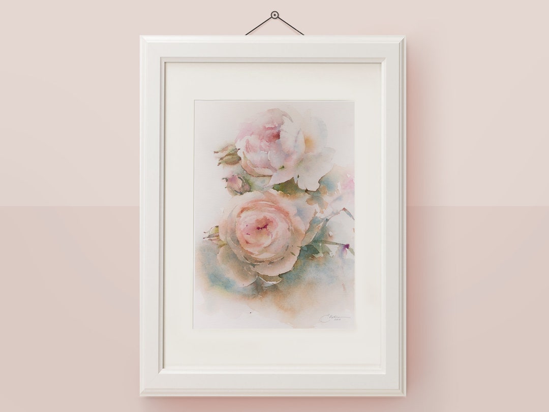 Pink Rose Original Watercolor Painting Floral Painting Small Wall Art ...