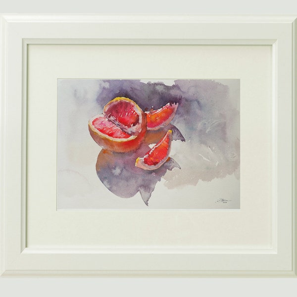 Grapefruit, original watercolor painting, a still life