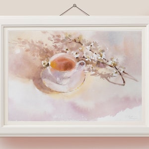 Dipinto originale ad acquerello di fiori di melo Dipinto di tè