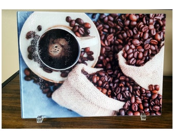 Counter Top Decor Coffee Bar Decor Kitchen Coffee Beans Glass Trivet Robin/'s Egg Blue Glass Cutting Board Housewarming Kitchen Gift