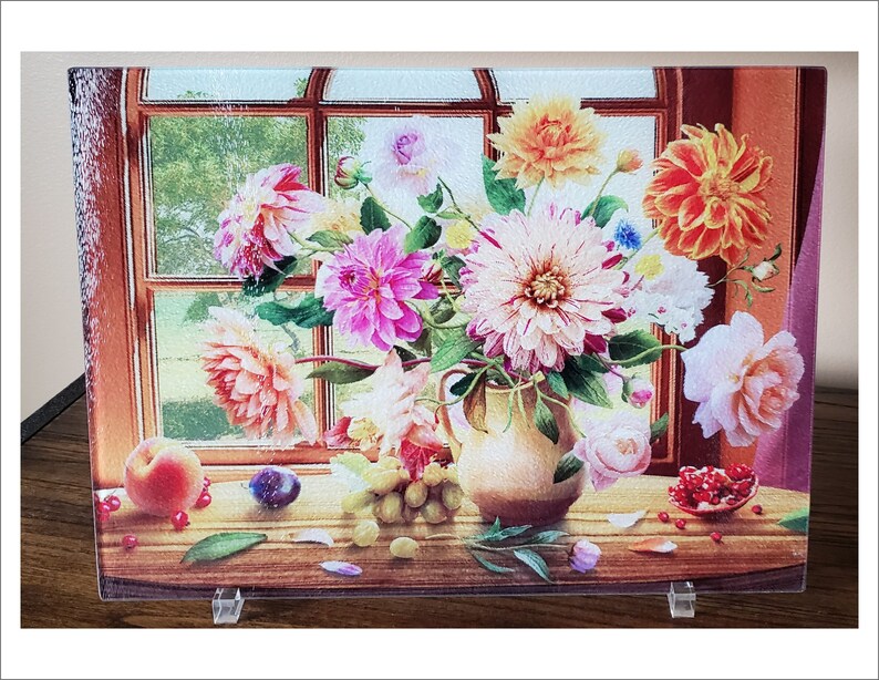 Glass Cutting Board Floral Kitchen Counter Decor Decorative Etsy