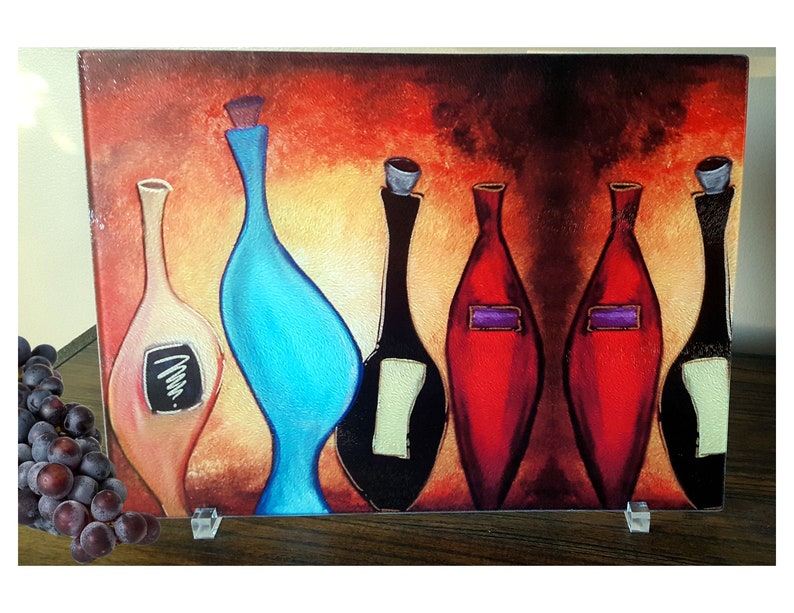 Large trivet Wine themed kitchen decor Realtorclient gift Thank you gift Glass cutting board Abstract Wine bar counter top decor