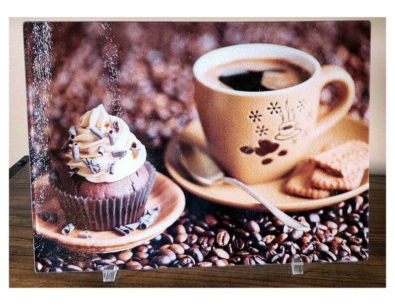 Counter Top Decor Coffee Bar Decor Kitchen Coffee Beans Glass Trivet Robin/'s Egg Blue Glass Cutting Board Housewarming Kitchen Gift