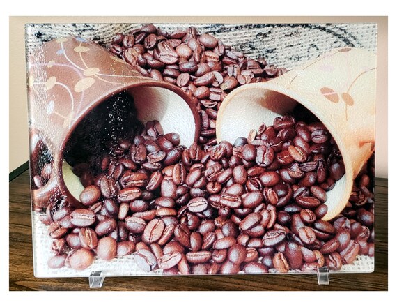 Counter Top Decor Coffee Bar Decor Kitchen Coffee Beans Glass Trivet Robin/'s Egg Blue Glass Cutting Board Housewarming Kitchen Gift