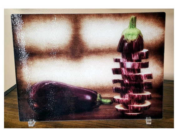 Glass Cutting Board Eggplant Food Decoration Decorative Etsy