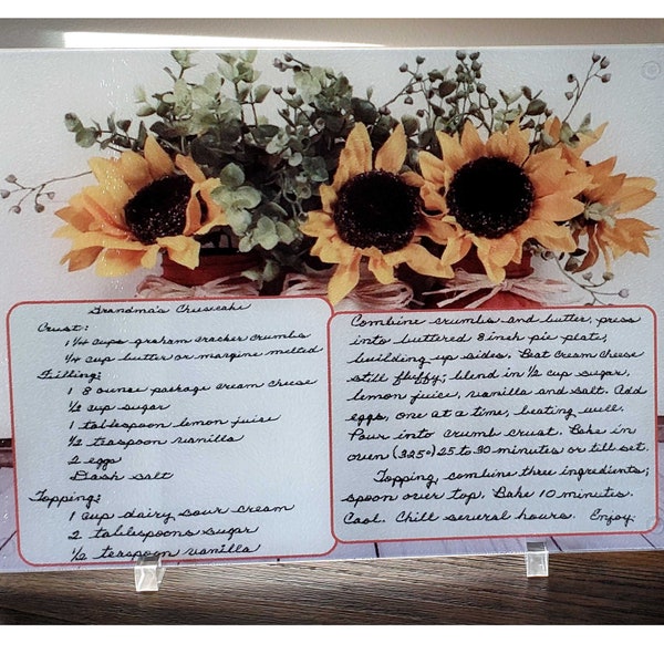 Handwritten recipe glass cutting board, Personalized memorial gift for sibling, Family recipe sentimental gift, Custom recipe wedding gift