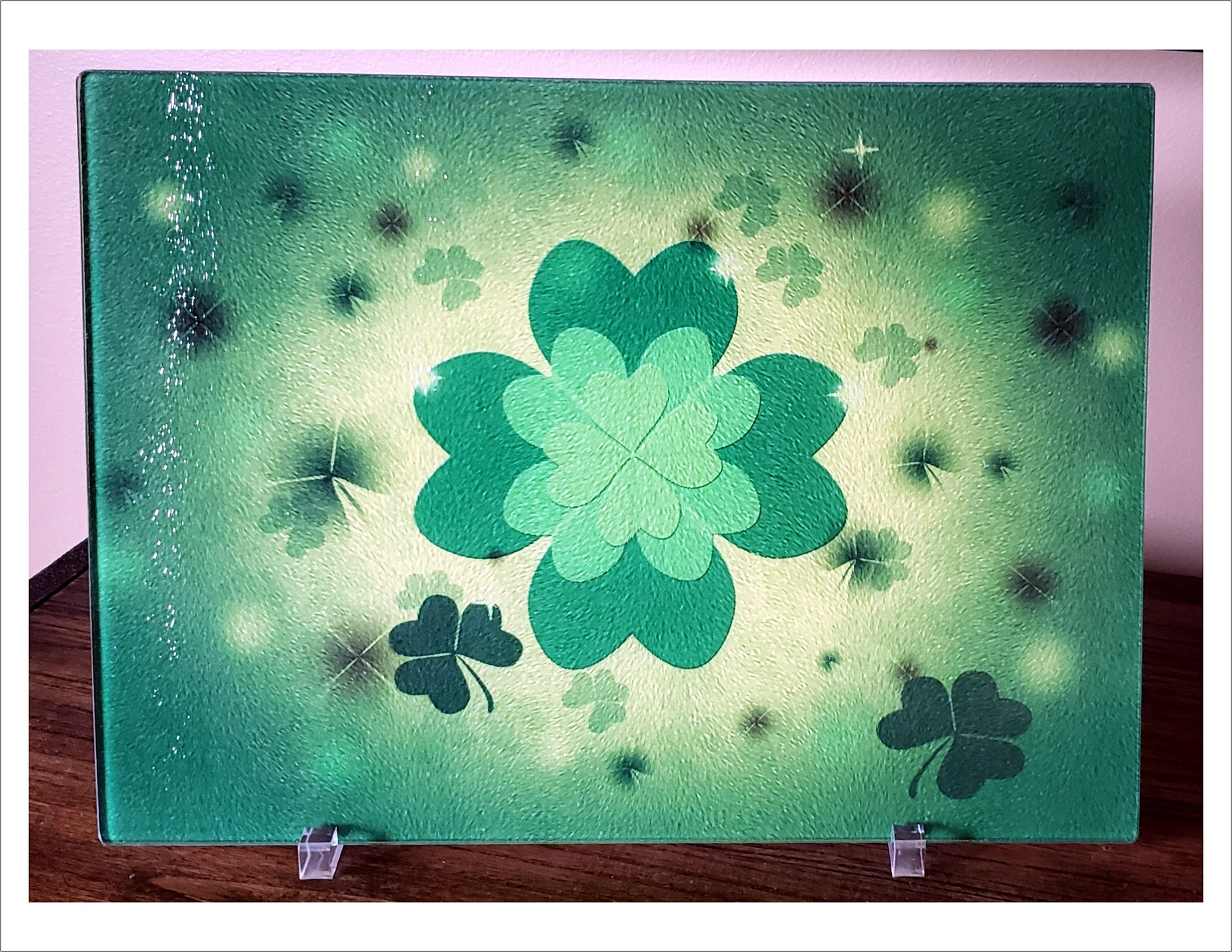 Glass Cutting Board St Patrick's Party Decor Shamrocks Irish Decor