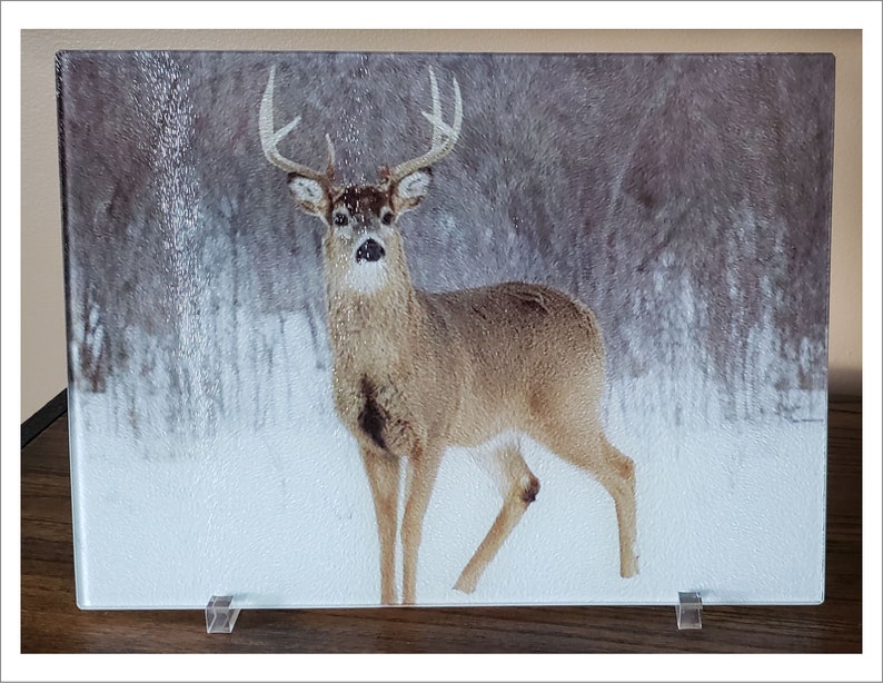 High Res Buck Image Rustic Home Decor Wildlife KitchenHome Decoration Gift for Hunter Deer Decoration Glass Cutting Board