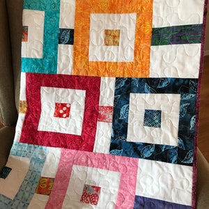 Batik Quilt, Lap Quilt, Patchwork, Geometric, Bright Colors
