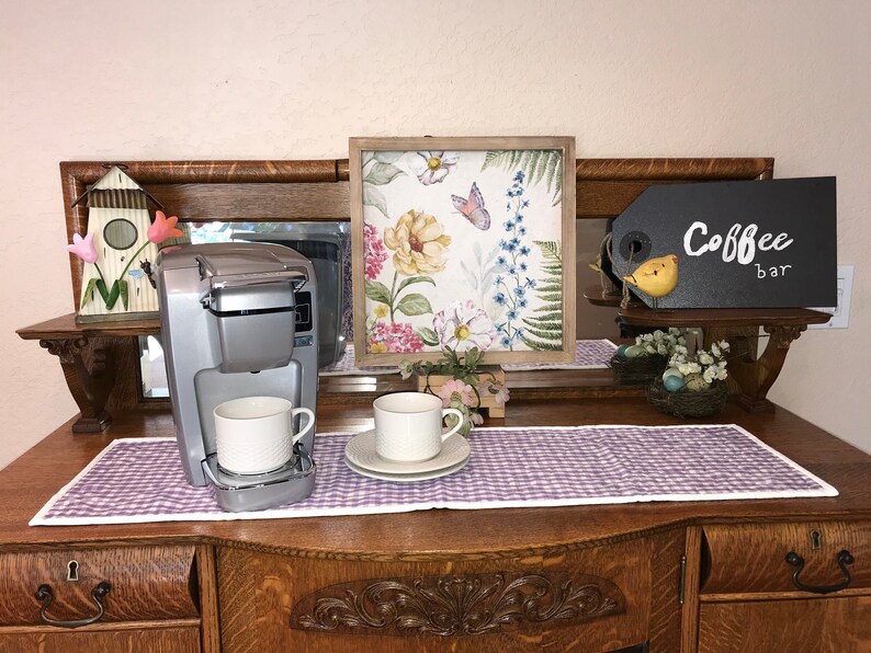 Coffee Bar Place Mat Coffee Bar Quilted Runner Gingham Etsy