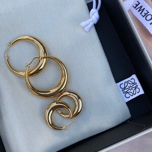 Thick gold hoop earrings-Gold vintage hoops, vintage chunky hoops, chunky hoop earrings, french gold hoops, oval large hoops