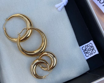 Thick gold hoop earrings-Gold vintage hoops, vintage chunky hoops, chunky hoop earrings, french gold hoops, oval large hoops