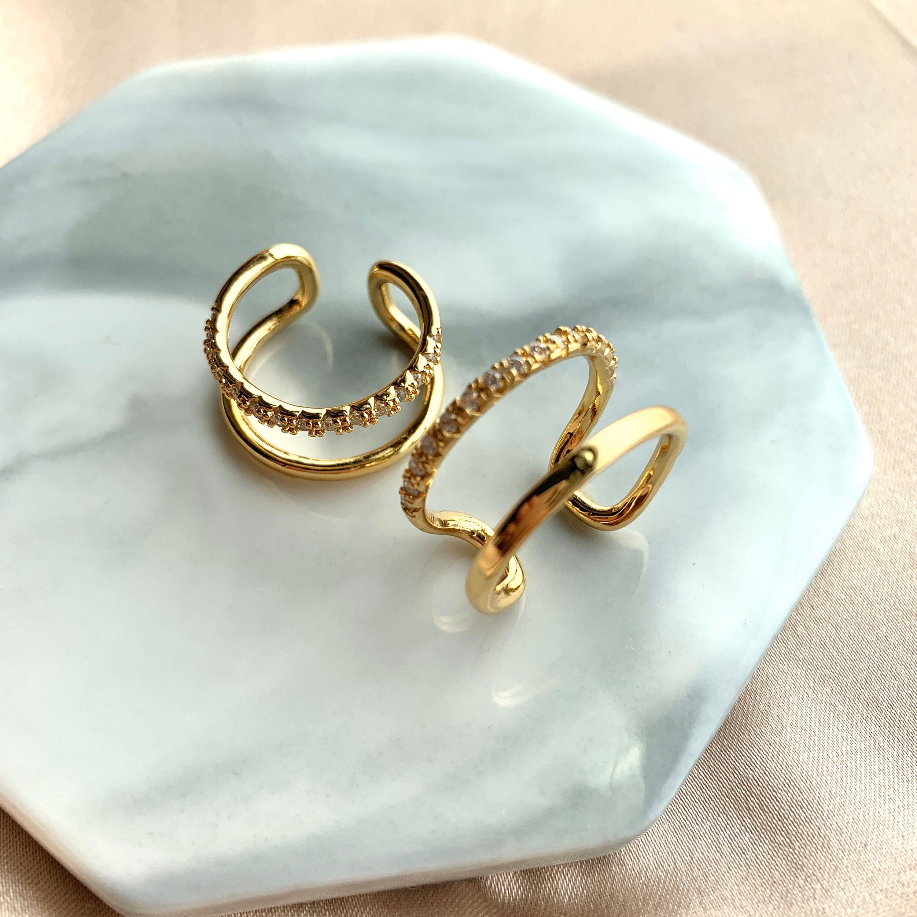 Adjustable double band ring statement ring dainty gold ring Etsy