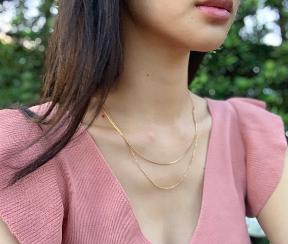 18k Gold Plated Snake Chain, Two Strands Necklace, Layering Snake