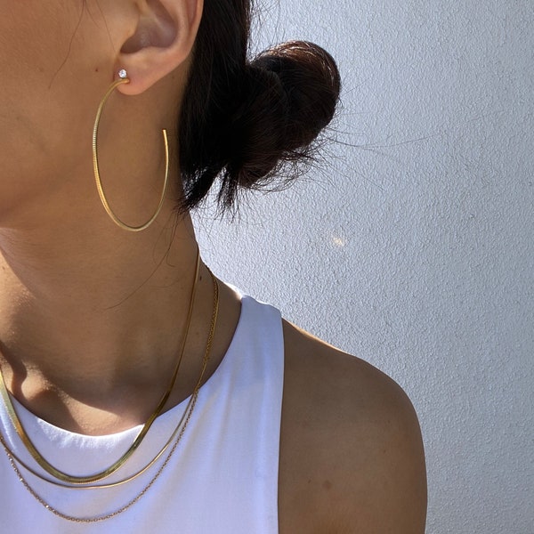 Gold hoop earrings, large gold hoops, minimalist jewelry,  big gold hoops, large lightweight gold hoops, cz diamond large hoop earrings