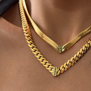 Gold plated snake chain, snake chain CZ choker, gold layering choker, gold snake chain necklace, herringbone chain, cubic zirconia chain