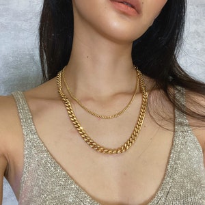 gold cuban link necklace, gold chunky chain necklace, gold thick chain choker, layered cuban chain, statement necklace,thin cuban link chain