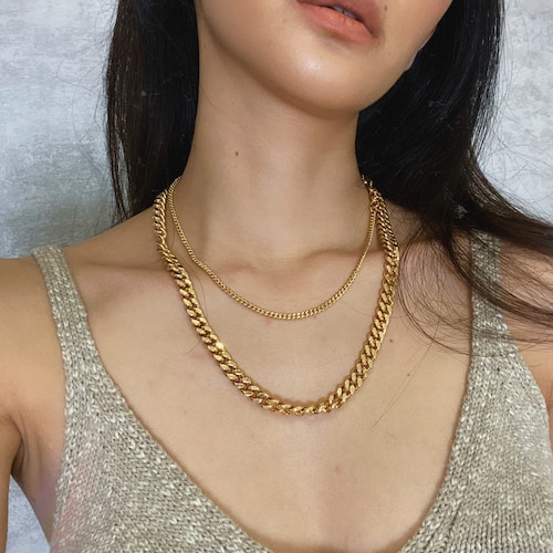 Gold Filled Necklace Statement Layering Gold Heavy Necklace Choker Gold Cuban Chain Thick Cuban Necklace Gemstone