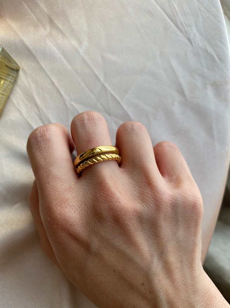Thick gold band ring gold statement ring dainty gold Etsy