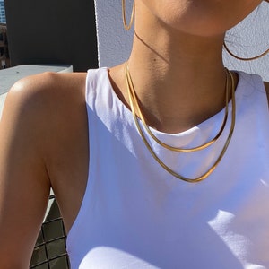 18k gold plated snake chain, snake chain choker,gold layering choker, gold chain necklace,herringbone,gold layering necklace