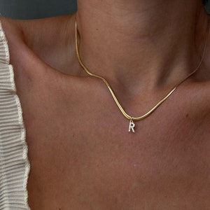 Snake chain with initial, snake chain choker, gold layering choker, gold initial necklace, herringbone chain, gold monogram snake chain,