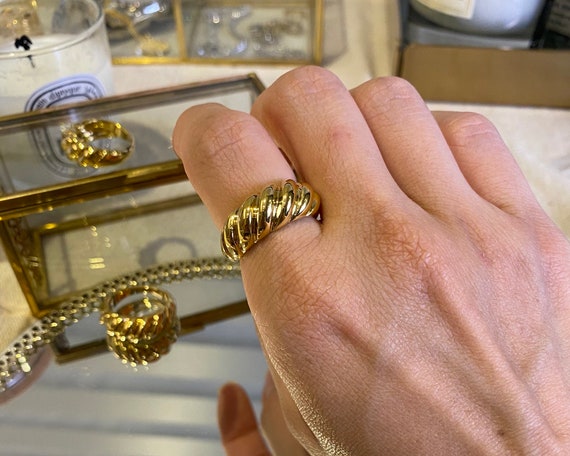 Gold Croissant Ring Statement Ring Dainty Gold Ring Twisted