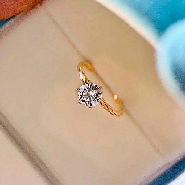 single diamond ring, 0.8 carat diamond ring, single diamond gold twist band, wedding ring, moissanite diamond ring, promising ring, simple